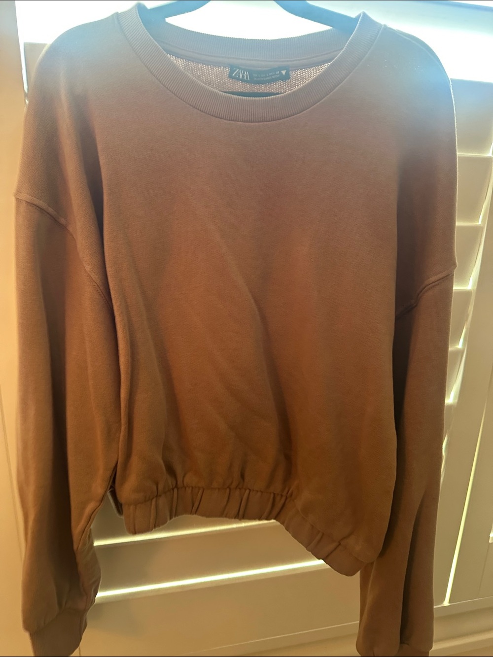 Zara Cropped Pinkish Tan Pullover Sweatshirt